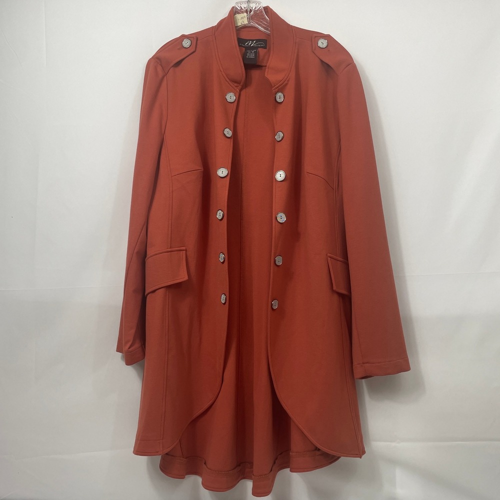 Midnight Velvet Rumor Long Open Front Duster Jacket Military Terracotta 1X